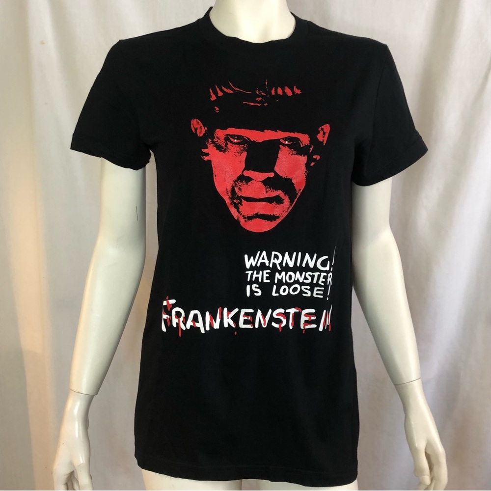 Women’s black t shirt warning! the monster is loose Frankenstein size medium